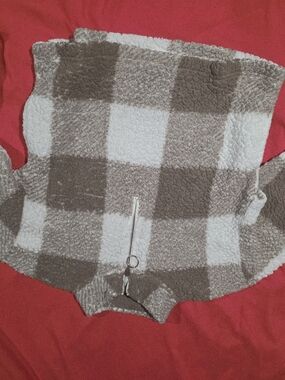 Xhilaration Plush Check Zip-Up Cardigan in Cream & Brown